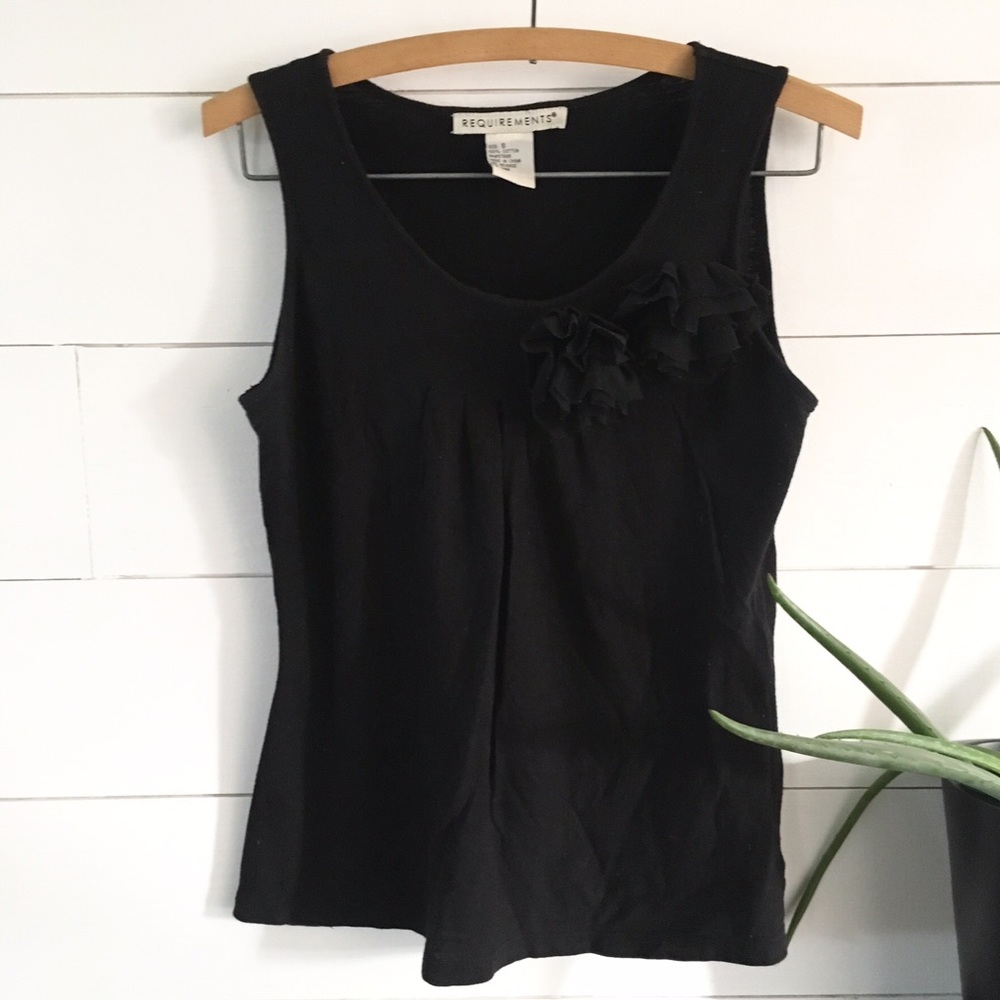 Vintage Requirements Y2K Vintage Black Tank with Tulle Rosettes